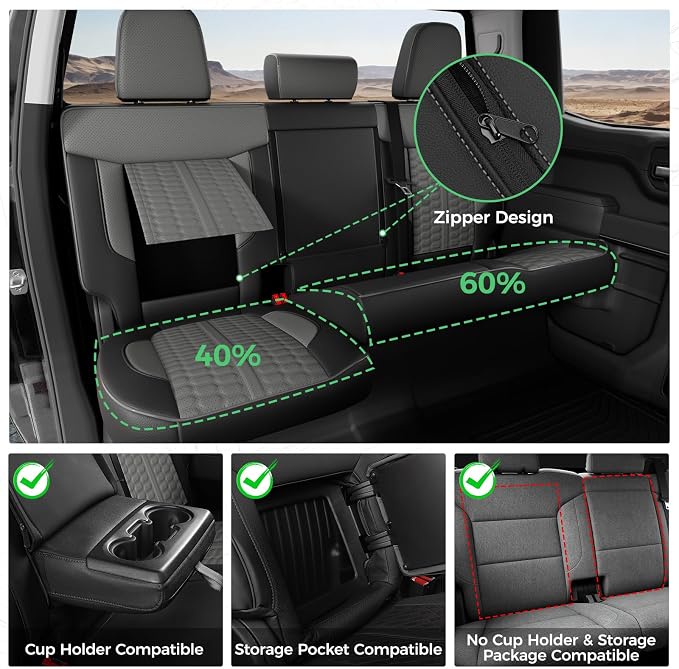 RIDEPOSH Custom Leather Seat Covers for Silverado/Sierra 1500 2019-2026 | Only Crew Cab, Fits 2500/3500HD 2020-2026, Jump Seat Cover(armrest storage only), Protective, Scratch-resistant, Easy-clean - Image 4