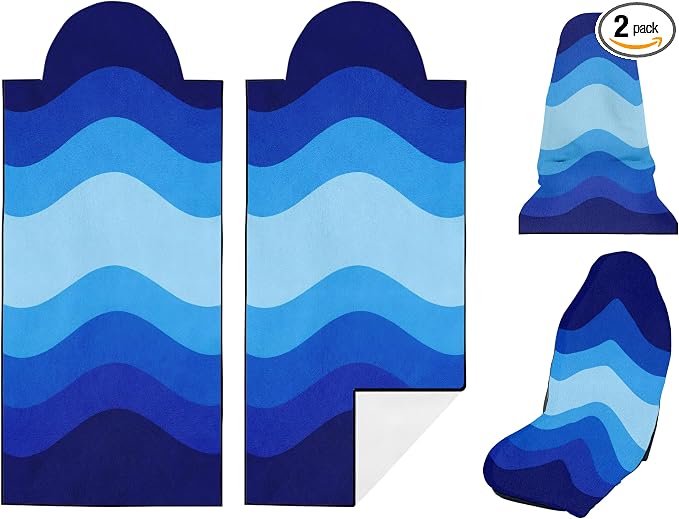 2 Pack Car Seat Towel Covers for Gym, Front Seats, Waves Wave | Wave Sweat Protector for Front Seats Premium Thickened with Elastic Strap Breathable & Quick Dry Machine Washable Running by Semtomn