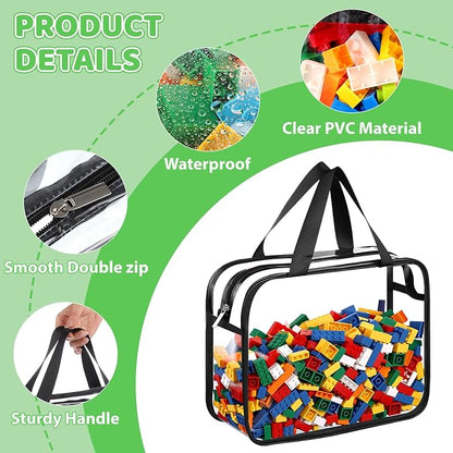 Toy Storage Bags 6 Pack, Clear PVC Toy Organizers, Black | Waterproof PVC, Large 30 x 10 x 22 CM Size, Label-Ready, For Toys, Books, Puzzles, Classroom and Travel - Image 4