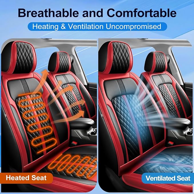 Fit Accent Seat Covers Custom Fit for Hyundai Accent 2006-2026, Front Pair | Premium Leather Full Coverage Protectors, Waterproof, Breathable, Scratch Resistant, Easy Wipe, Airbag Compatible, Black+Red - Image 5