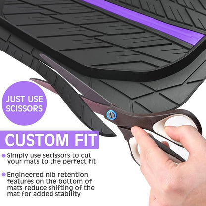 CAR PASS Tire Tread DeepDish Rubber Floor Mats for car Heavy Duty car mats All Weather, Universal XL~M Trim to Fit for Truck SUV Vehicle Automotive, Waterproof car mats 3 Piece (Purple Black) - Image 7
