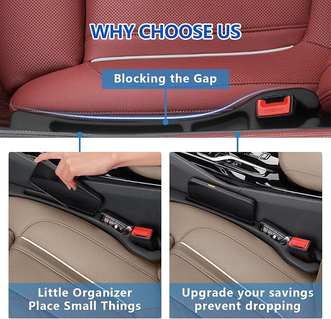 Car Seat Gap Filler Organizer 2Pack,Car Accessories Plug,Black | 2 in1 Drop Stop Seat Side Guard with Safety Hammer & Storage Slot,Interior Blocker Strip Universal Fit for Car SUV Truck - Image 4