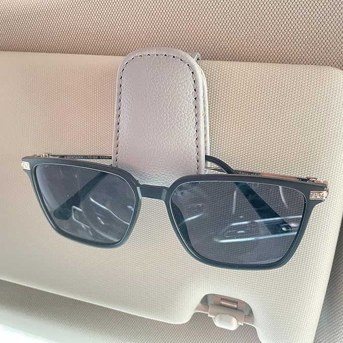 KIWEN Sunglasses Holders for Car Visor, Magnetic Leather Glasses Eyeglass Clip for Car, Ticket Card Clip Sunglasses Mount, Car Visor Accessories Gadgets (1, Grey) by KIWENDirect