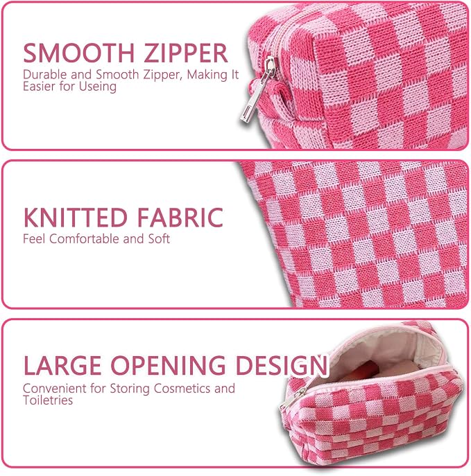 Travel Makeup Bag, Checkered Cosmetic Bag Make Up Organizer Case for Women, Small Toiletry Bag Skincare Pouch for Toiletries Accessories Brushes, 2PCS - Image 6
