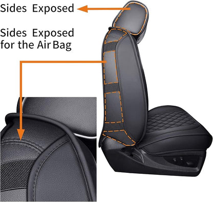 Chevy Silverado GMC Sierra 2 Front Seat Covers 2007-2026 1500 2500HD 3500HD | Aierxuan Custom Fit 3500HD Truck Pickup Crew Double Extended Cab Waterproof Leather Protectors Black - Image 4