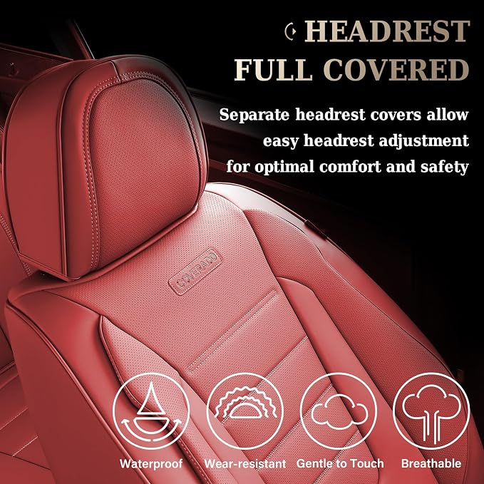 Coverado Car Seat Covers Front, Seat Covers for Cars, Waterproof 2-Pack Car Seat Cushions, Leather Carseat Seat Protectors, Universal Seat Covers Fit for Most Sedans SUV Pick-up Trucks(Red) - Image 5