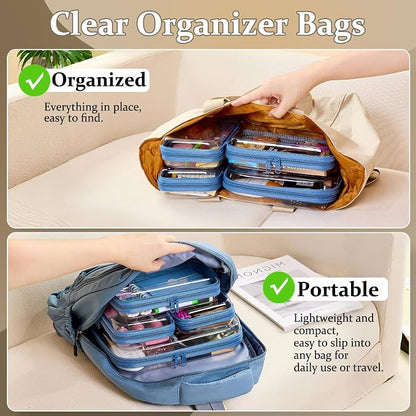 4 pcs Clear Zipper Pouches,Hard Shell Zipper Case, Toiletry Bag for Travel | CLear Diaper Bag, Toiletry Pouch, Travel Organizer, Cosmetic Bag,Toy Storage Bins (M+3S) (Blue) - Image 2