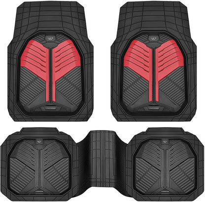 CAR PASS Heavy Duty Rubber Car Mats, Deep-Dish Car Floor Mats All Weather, Universal Two-Tone Trim-to-Fit for SUVs Trucks Sedans, Waterproof Anti-Slip, 3 Pieces V12 Black and Metallic Red by CARPASS