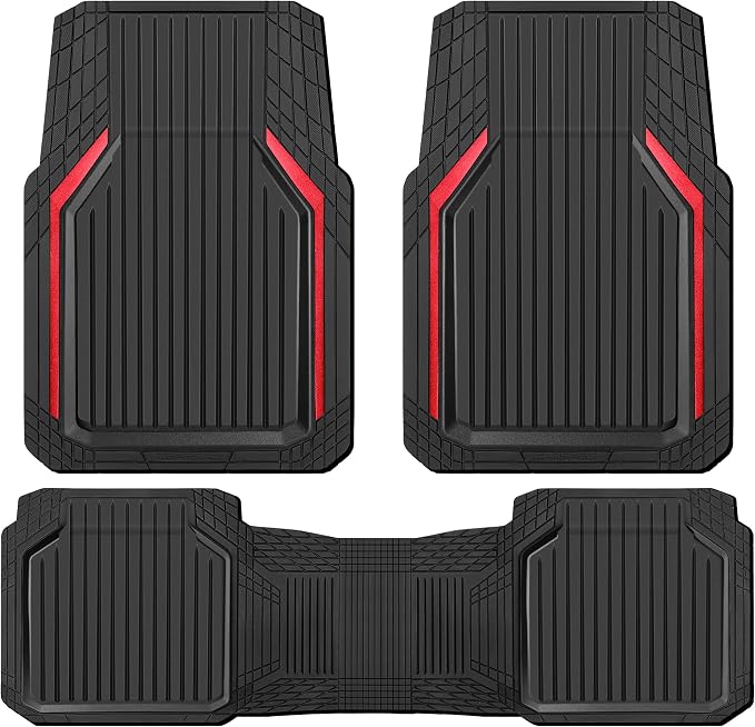 CAR PASS Heavy Duty Rubber Floor Mats for Car, Waterproof Liner Deep Dish Car Mats Full Sets, Universal Trim to Fit for SUV Truck Sedans Vans, All Weather Automotive Floor Mats 3pcs, Black Red - Image 9
