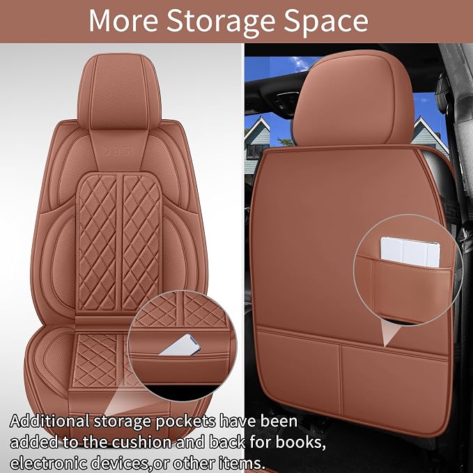 Car Seat Cover Custom Fit for Ford F150 2009-2026 Faux Leather Seat Cover Set Compatible with Regular Cab Super Cab Super Crew Pickup Truck Cushions (Brown, Full Set) - Image 5
