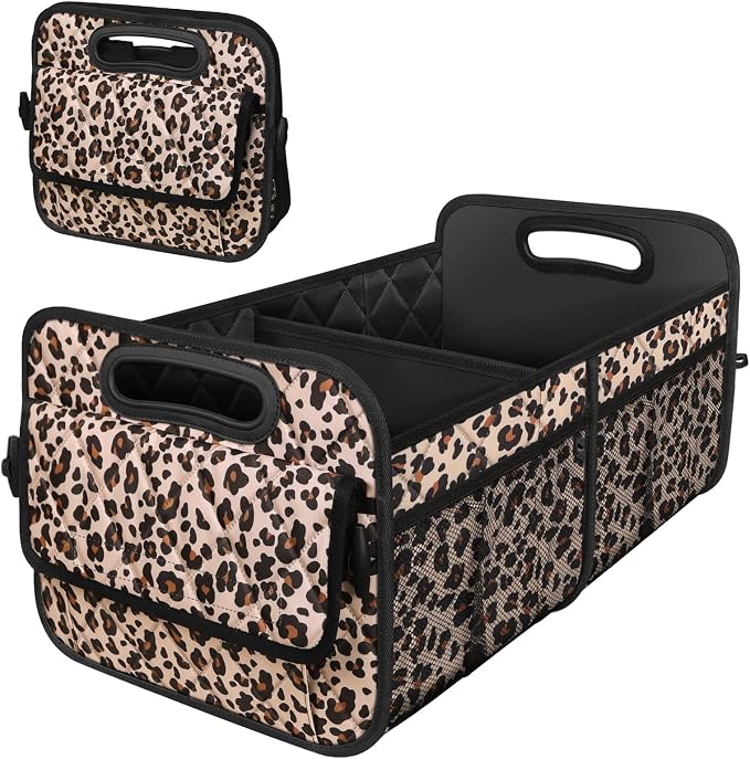 Deosk Trunk Organizer for SUV, Car Organizers and Storage with Reinforced Handles, Car Accessories for Women/Men - Large, Leopard Print by Deosk