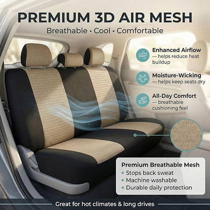 FH Group Automotive Seat Cover Trendy Elegance for Back Seat Begie Car Interior Accessories for SUV, Sedan & Van Universal Fit Combo Rear Seat Cover Split Bench Car Seat Protector for Dogs and Kids - Image 3