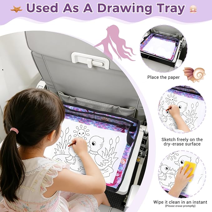 COOLBEBE Airplane Tray Table Cover, Foldable Travel Tray Cover | for Toddlers 1-3, Universal Fit for Airplane, Car Seat, High Chair, Machine Washable, Mermaid - Image 3