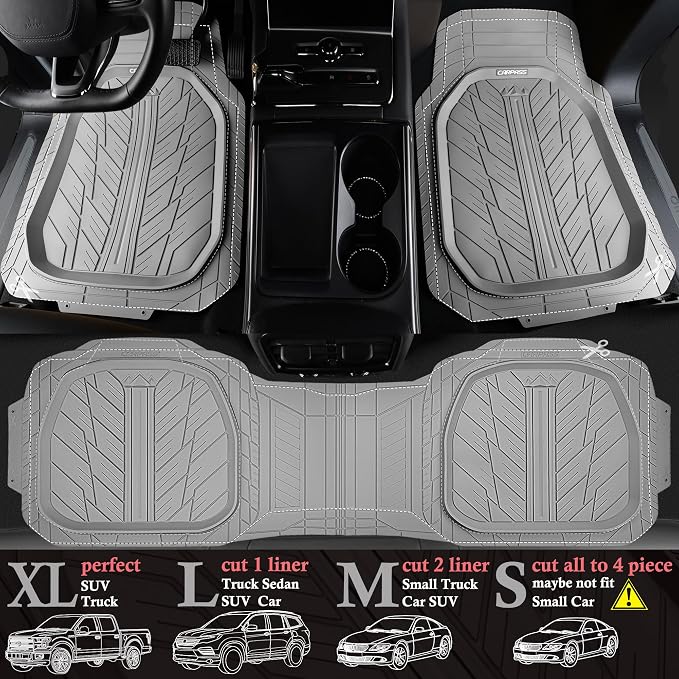 CAR PASS Deep Dish Rubber Floor Mats for Cars Full Set,Heavy Duty Car Mats,Universal Waterproof Trim-to Fit Automotive Floor Mats for Truck Van SUV, Durable All-Weather Car Mats 3-Piece (Light Gray) - Image 4