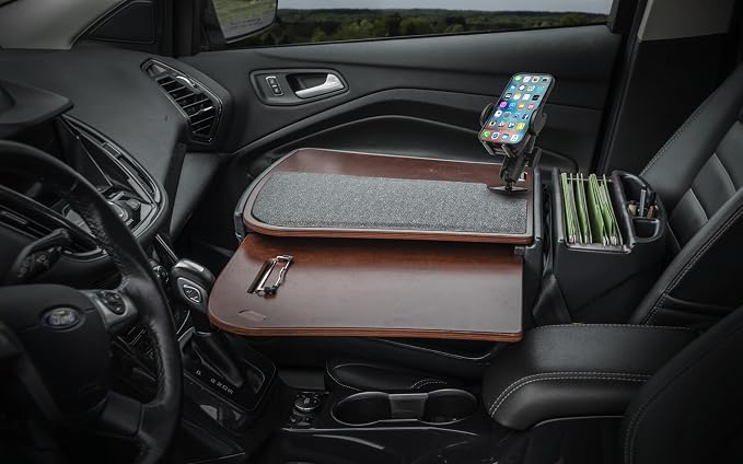 AutoExec GripMaster Car Desk for Your Vehicle Workstation and Mobile Office, Mahogany with Phone Mount - Image 2