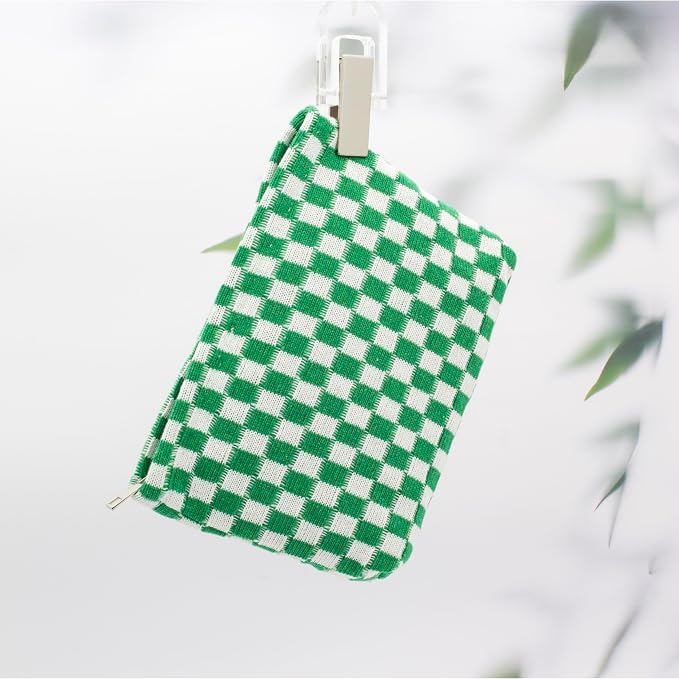 PAZIMIIK Checkered Makeup Bag for Purse, Small Flat Cosmetic Pouch,Green | Cute Zipper Makeup Organizer for Women, Travel Essentials, Toiletries, Makeup Brushes, Beauty Accessories&Bridesmaid Gifts - Image 6