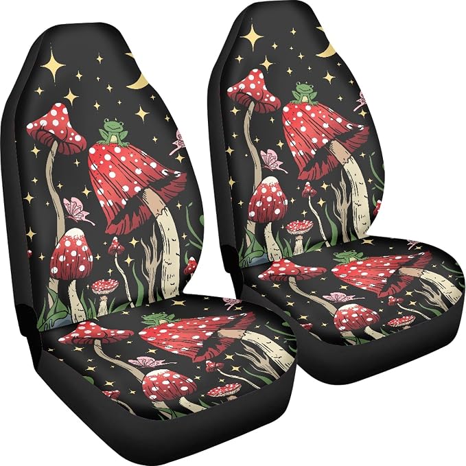 Car Seat Cover, Mushroom with Star Auto Seat Protector Front Seat Cover Set, SUV/Truck/Van/Car Universal Seat Covers, Set of 2 - Image 4