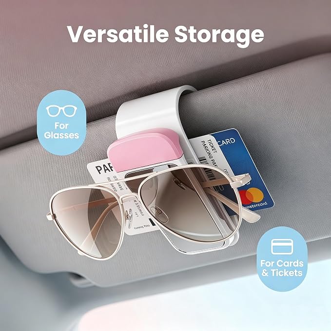 2 Pack Sunglass Holder for Car Visor, Soft Sponge Protection, Snap-On, Pink | Cute Pink&White Car Accessories, No-tool install, universal fit, tidy interior, protect glasses, for sunglasses & eyeglasses - Image 6