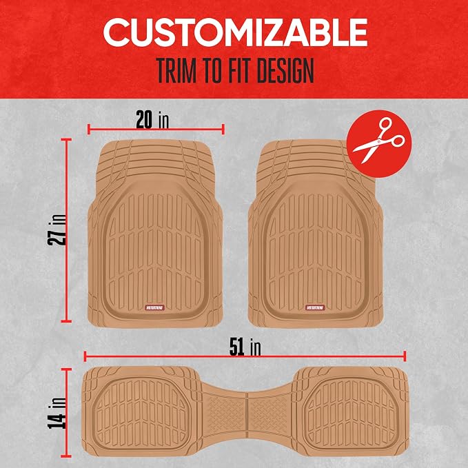 Motor Trend FlexTough Floor Mats for Cars, Beige Deep Dish All-Weather Mats, Waterproof Trim-To Fit Automotive Floor Mats for Cars Trucks SUV, Universal Floor Liner Car Accessories - Image 5