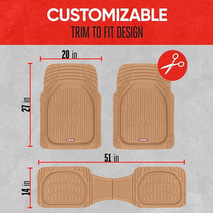 Motor Trend FlexTough Floor Mats for Cars, Beige Deep Dish All-Weather Mats, Waterproof Trim-To Fit Automotive Floor Mats for Cars Trucks SUV, Universal Floor Liner Car Accessories - Image 5
