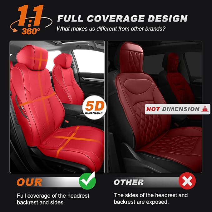 AOMSAZTO Custom Fit Car Seat Covers for Honda Accord LX 2018-2022 | (Rear Solid Folding Backrest )Full Set Waterproof Airbag Compatible Faux Leather Red - Image 4