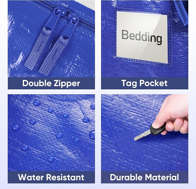 TICONN 12 Pack Extra Large Moving Bags Heavy Duty with Zippers & Carrying Handles, Durable Storage Bags Moving Boxes for Closet Organizers and Storage (12 Pack, Navy) - Image 7