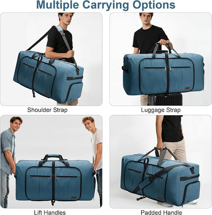 80L EXTRA LARGE Duffle Bag for Travel, 26" Foldable Travel Duffel Bag with Shoe Compartment for Men Women, Waterproof & Tear Resistant (Light Blue, EXTRA LARGE, 80L) - Image 6