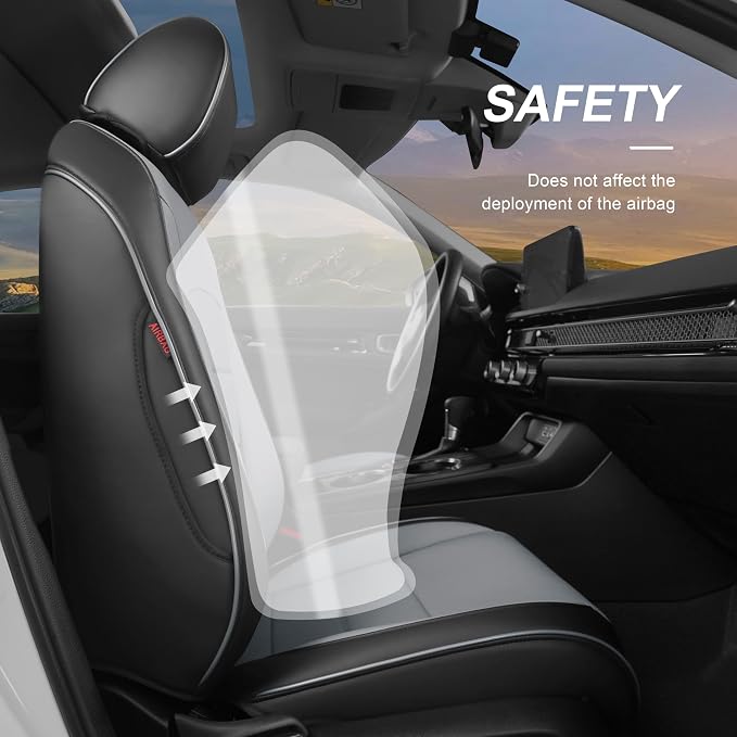 Lolcar Custom Fit Civic Seat Cover Full Set for Honda Civic (Sedan 2022 2023 2024 Touring)&(Sedan 2025-2026 Sport Touring),5-Seats Full Set,Leather Seat Protector(Black/Gray) - Image 5