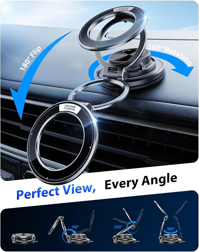 for MagSafe Car Mount [95LBS Max Suction & 2400gf Strong Magnet] | Ultra-Thin 360° Adjustable Vacuum Magnetic Car Cell Phone Holder [All-Metal] for iPhone 17-12 Pro Max & Android - Image 6