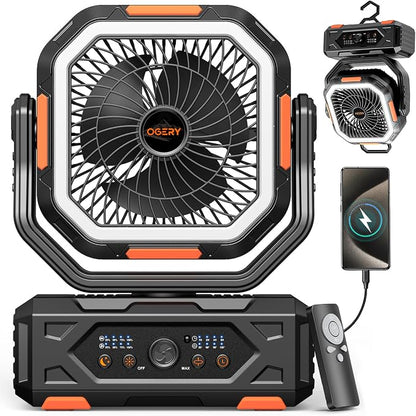 OGERY Portable Fan Rechargeable, 30000mAh Camping Fan for Tent, RV & Outdoor with Up to 322H Runtime, Battery Powered Fan with Remote, LED Lantern, Stepless Speed, Auto Oscillation, Camping Gear by OGERY