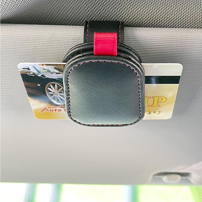 2 Pack Sunglasses Holder for Car Visor, Magnetic Leather Eyeglass Clip, Applicable to Most Eyeglasses,Ticket，Notes and Non-Magnetic Cards, etc. (Black) - Image 3