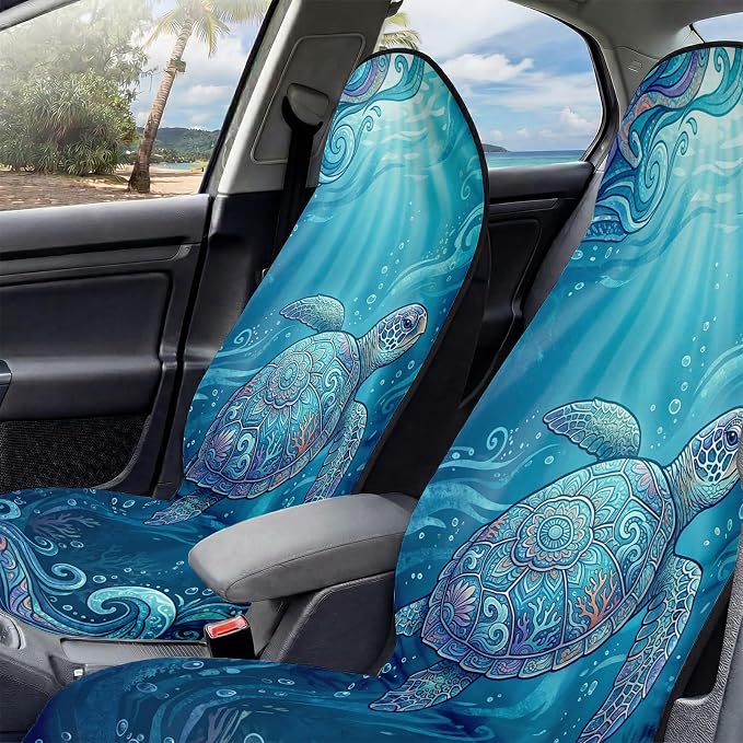 2 Pack Car Seat Towel Covers, Sweat-Proof Microfiber Seat Protectors for Gym, Running, Beach & Workout, Breathable Quick-Dry, Machine Washable, Ocean Sea Turtle Print, Universal Fit - Image 5