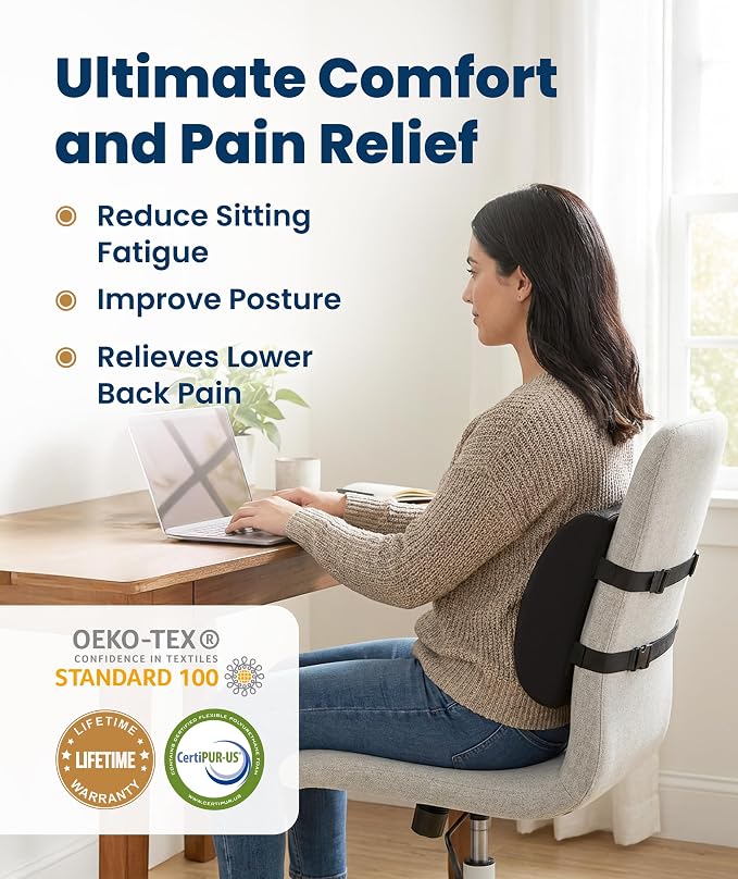 Everlasting Comfort The Original Lumbar Support Pillow for Office Chair - Improves Posture, Promotes Back Pain Relief - Superior Back Support for Gaming and Desk Chairs - Lumbar Pillow for Car, Couch - Image 2
