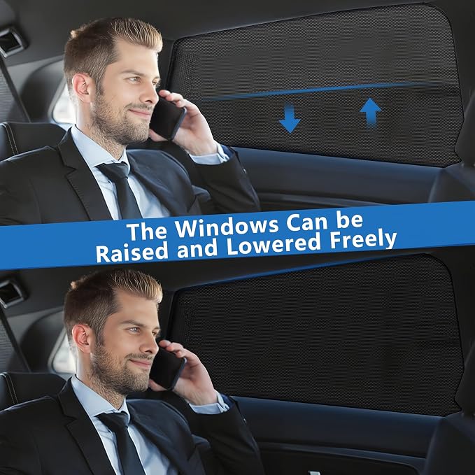 Car Window Shades for Baby - 2 Pack Sun Shade Blocker, Breathable Mesh Rear Side Window Cover Sunshade for SUV, UV Protection for Baby Family Pet, Mosquito Bug Net Car Window Screens for Camping - Image 7