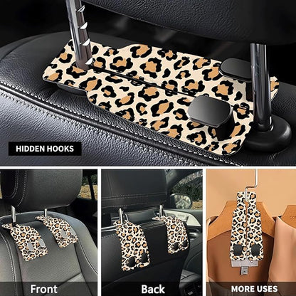 Car Seat Headrest Hook, Universal Leather Cute Hanger Holder Hook, Storage Organizer Interior Accessories for Purse Bags Handbag Luxury Yellow Leopard - Image 3