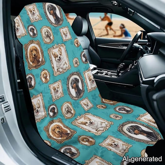Horeset Picture Frame Dog Car Seat Towel Covers Stain Resistant Sports Car Towel Mat Easy Install Breathable Auto Front Seats Protector Automotive Accessories - Image 2