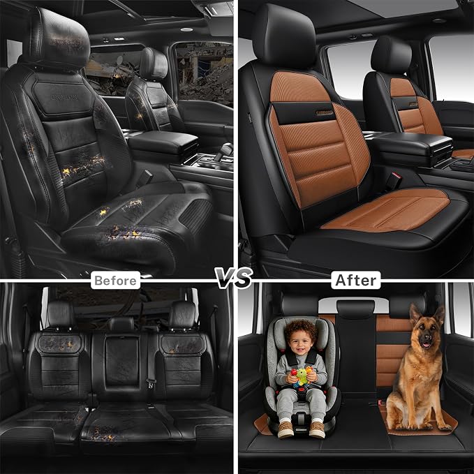 CAR PASS Memory Foam Seat Covers Full Sets, Airy Cool Mesh Thick Car Seat Covers, Leather Car Seat Covers 5 Seats Airbag Compatible, Universal Automotive Comfort for Most Cars, Trucks, SUV, Brown - Image 6