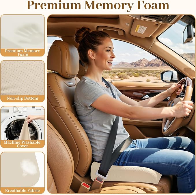 TranquilRelax Memory Foam Seat Cushion for Office Chair, 3-Inch, Khaki | Medium-firm Support for Long Sitting, Washable Mesh Cover, Non-slip Base, Perfect for Car Seats & Short Drivers - Image 3