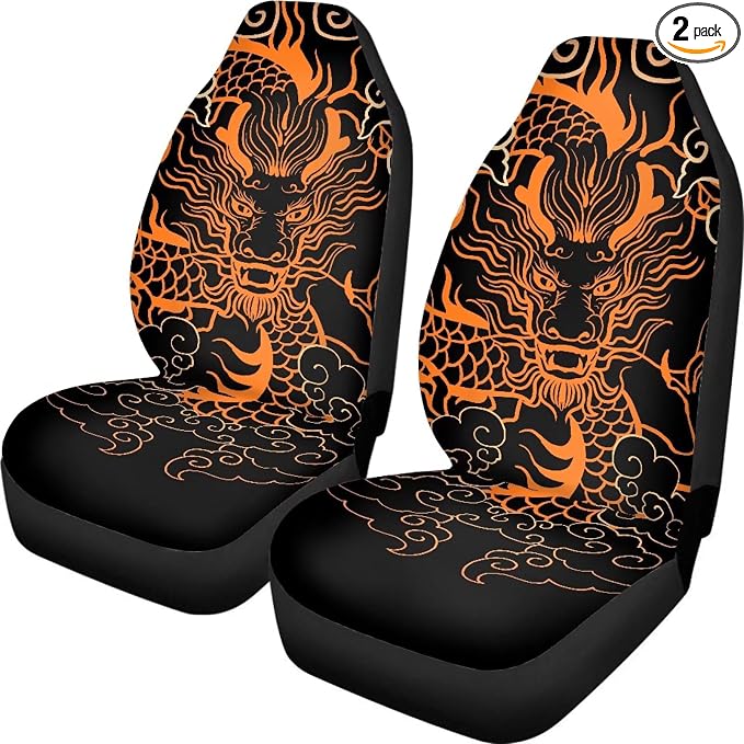 Dragon Car Seat Covers for Front Seat Only Black Washable and Breathable Bucket Seat Covers for Women Men for Most Car Interior Covers Sedan Truck SUV Van by Brosoneto
