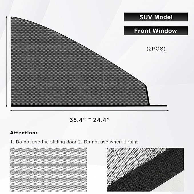 2 PCS Car Window Shades, Double-Layer Automotive Front Side Window Sunshade Blocks UV Rays & Sun Glare, Breathable Mesh Screen Stretch Sun Protection Cover for Most SUVs - Image 2
