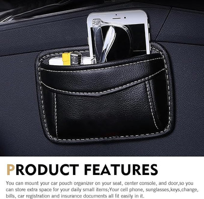 Car Seat Side Pocket Organizer, Black PU Leather Mini Auto Seat Storage Bag, Pen Phone Holder Tray Pouch Vehicle Seats Gap Filler, Universal Organize for Documents Registration Notepad - Image 3