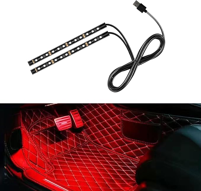 Car LED Strip Light, 24 LED 12V USB Port, Red | RGB Neon Auto Interior Atmosphere Lights, Under Dash Ambient Night Light, Universal Decorative Lamp Accessory for Car Truck by Unknown
