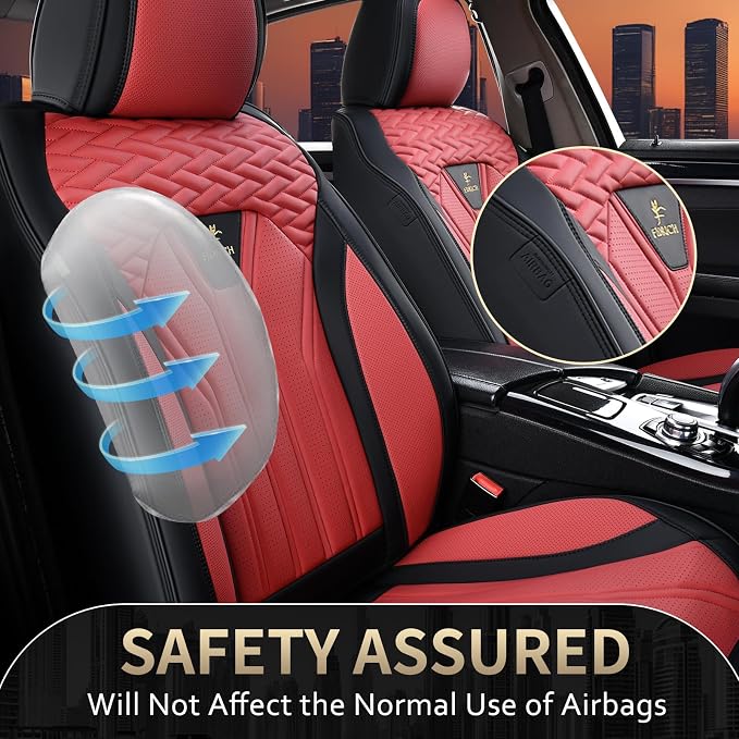 Seat Covers for Cars, Waterproof Automotive Seat Covers, Leather Car Seat Covers 2 Pack, Universal Front Seat Cushion Protector for Most Cars Trucks SUV-Black&Burgundy - Image 6