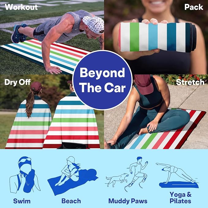 2 Pack Car Seat Towel Covers for Gym, Front Seats, Colorful Stripe | Rainbow Sweat Protector for Front Seats Premium Thickened with Elastic Strap Breathable & Quick Dry Machine Washable Running - Image 6