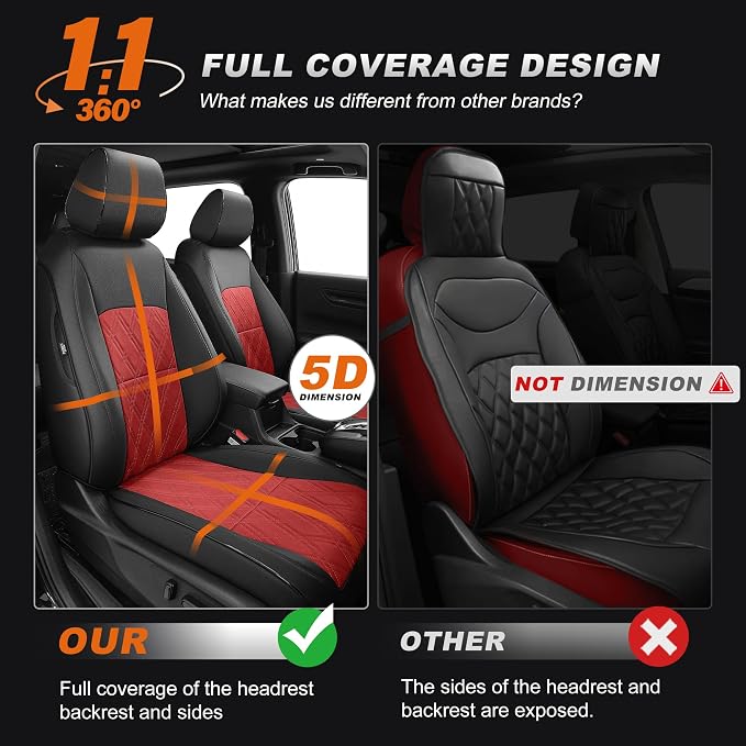 Seat Covers Custom Fit for Honda CRV 2017 2018 2019 2020 2021 2022 | CR-V Faux Leather Seat Cover Full Set Front & Rear Full Coverage Waterproof Airbag Compatible Car Seat Protector Black&Red - Image 3