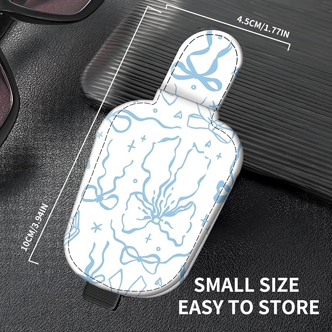 Leather Magnetic Sunglass Holder for Car Sun Visor, Cute Eyeglass Ticket Card Hanger Clip, Universal Auto Interior Accessories for SUV Pickup Truck, Blue Ribbon - Image 4