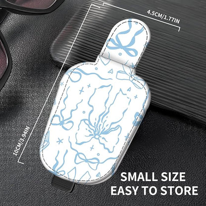 Leather Magnetic Sunglass Holder for Car Sun Visor, Cute Eyeglass Ticket Card Hanger Clip, Universal Auto Interior Accessories for SUV Pickup Truck, Blue Ribbon - Image 4