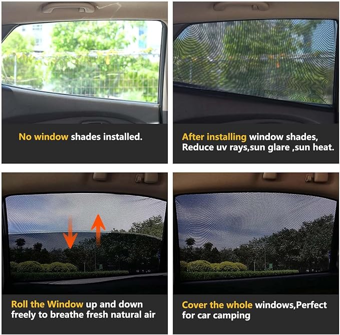 Car Rear Side Window Shades for Pickup Trucks,7 Seats Larger SUVs, Breathable Stretchy Mesh Car Sun Shades Covers for Camping, Anti-Sun Glare, Reduce UV Rays,Privacy Protecstion,2 Pack - Image 2