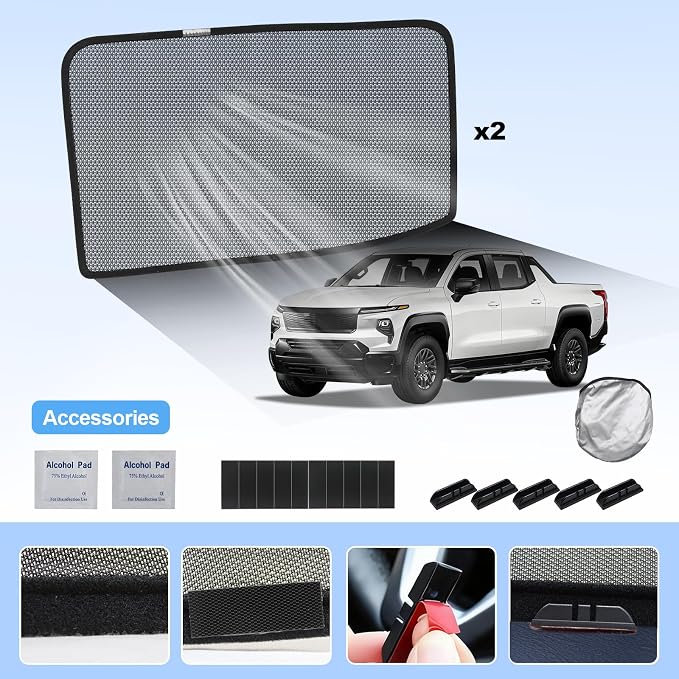 Car Window Shades for Chevrolet Silverado EV 2024-2026 Rear Side Privacy Sun Shade，Breathable Mesh Baby Cover，UV Protection, Heat Insulation for Road Trip & Napping - Image 6