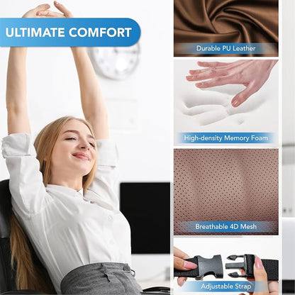 Lofty Aim Lumbar Support Pillow for Car, Car Seat Back Support for Driving | Memory Foam Car Lumbar Support for Driving Seat, Car Back Cushion, Adjustable Straps, Lower Back Pillow, PU Leather, Brown - Image 5
